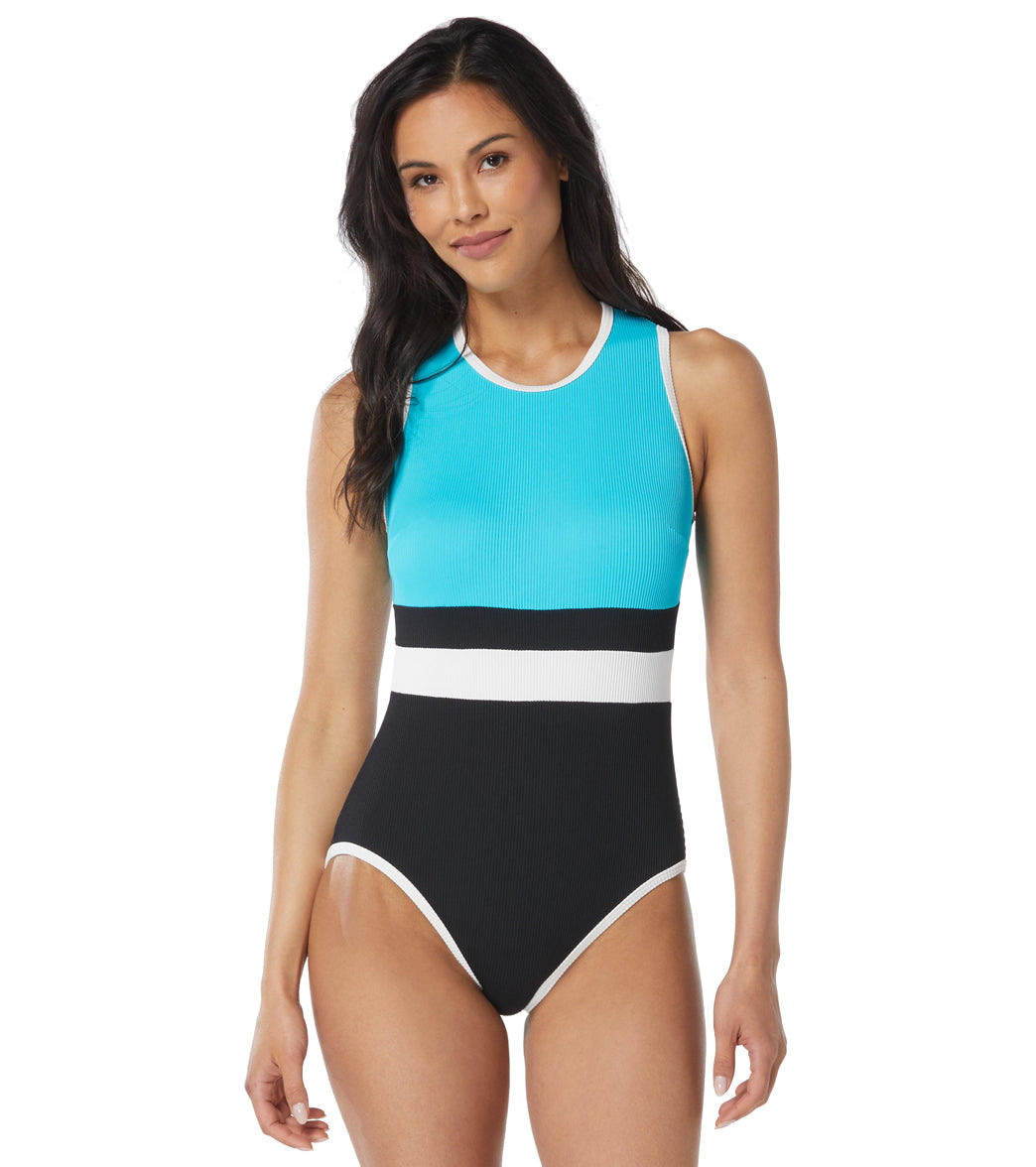 Beach House Women's Color Block Rib Aspire High Neck One Piece Swimsuit