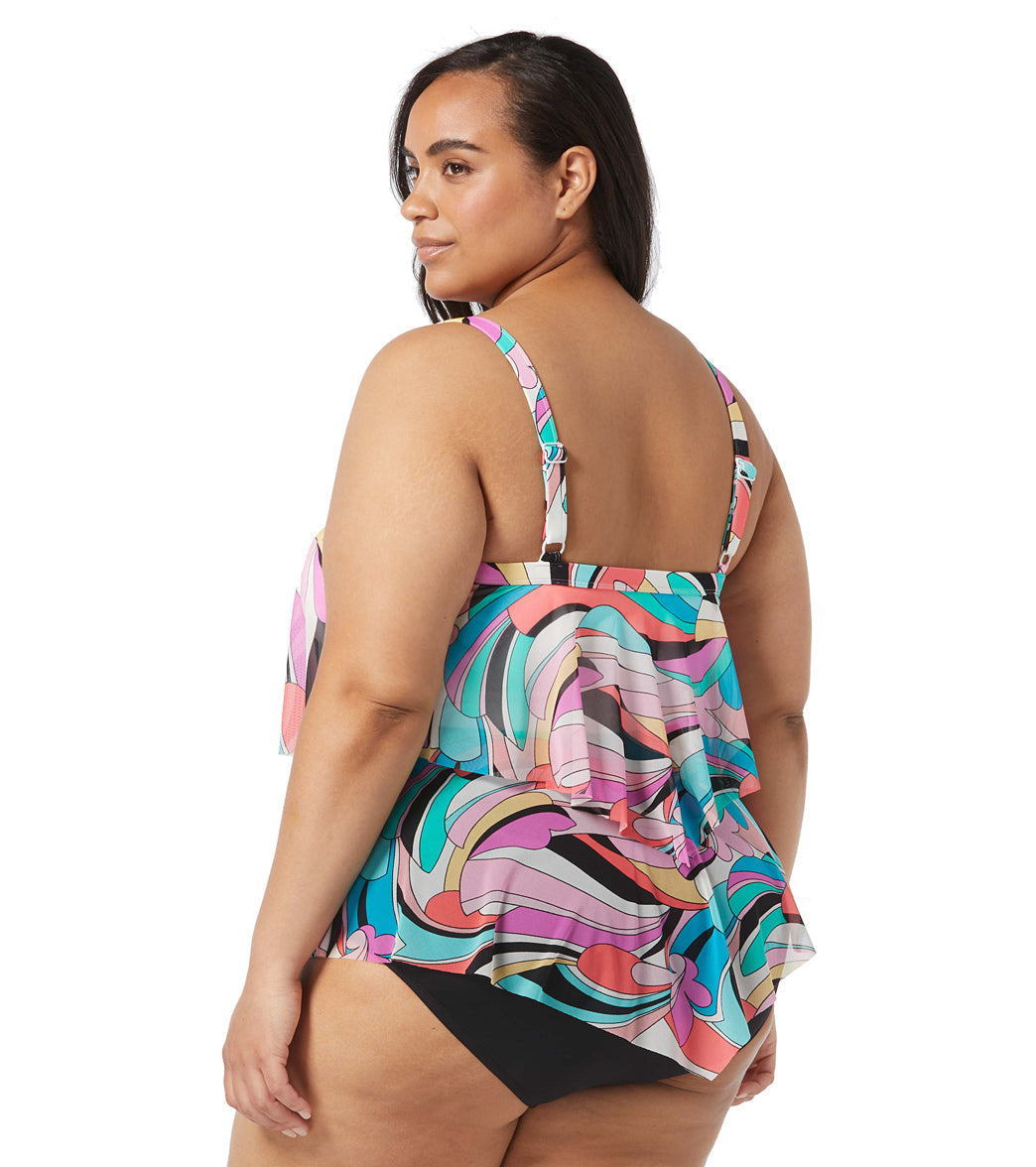 Beach House Women's Plus Size Saltwater Swirl Portia Mesh Layer Tankini Top