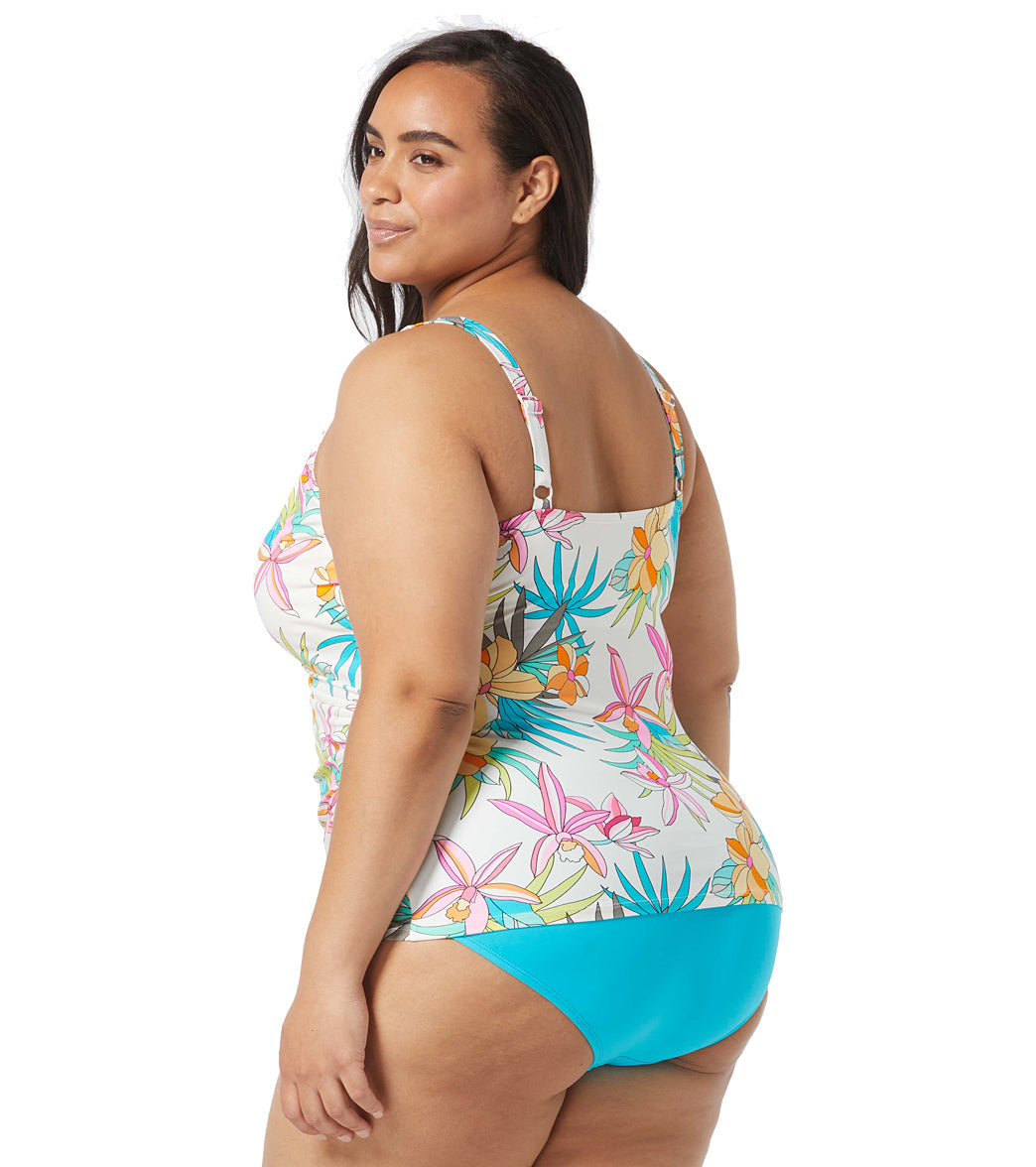 Beach House Women's Plus Size Tropic Bloom Floral Jane Ruffle Tankini Top