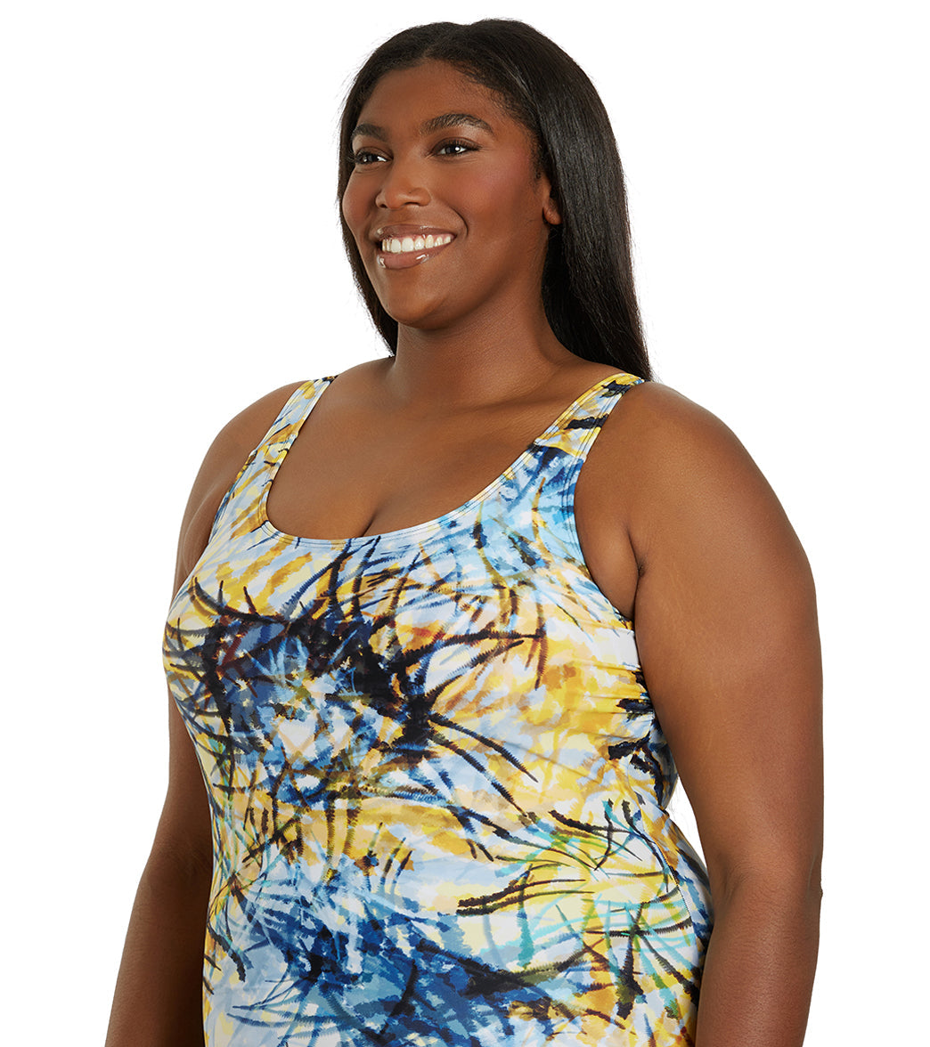 Sporti Plus Size Unitard Breezy Palms One Piece Swimsuit