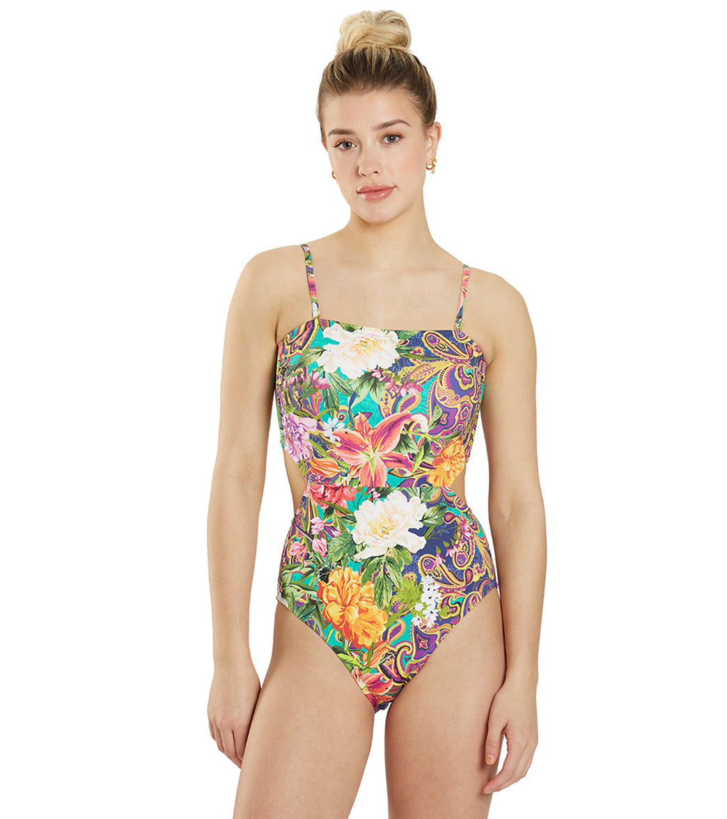 Johnny Was Women's Peacock & Paisley Heart Back Tie One Piece Swimsuit