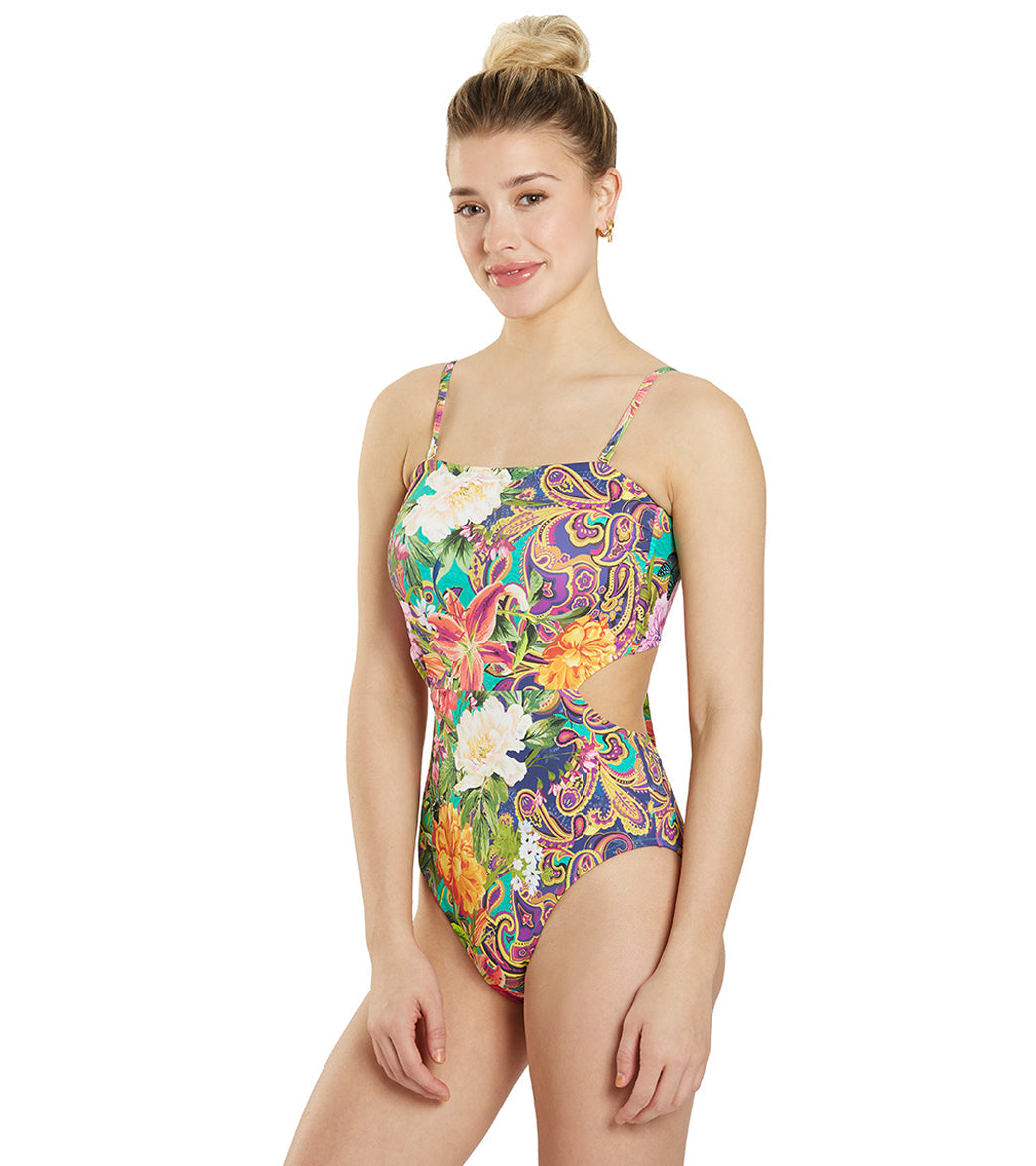 Johnny Was Women's Peacock & Paisley Heart Back Tie One Piece Swimsuit