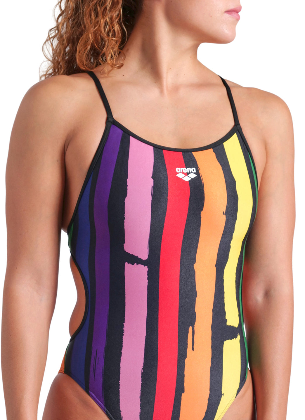 Arena Women's Painters Stripe Lace Back One Piece Swimsuit