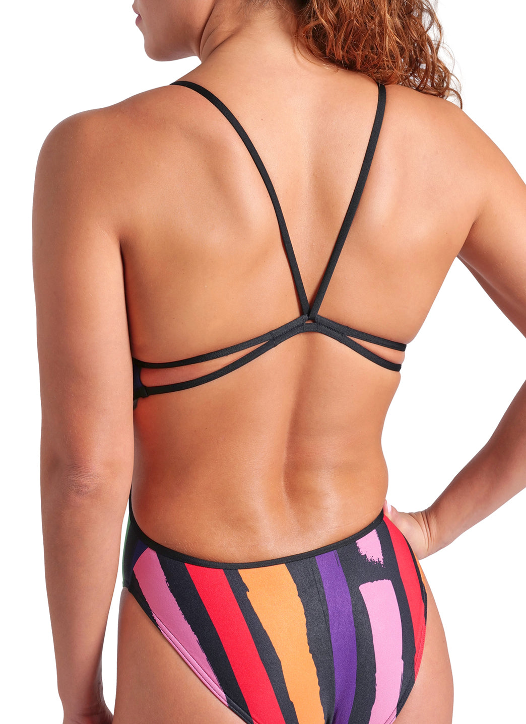 Arena Women's Painters Stripe Lace Back One Piece Swimsuit