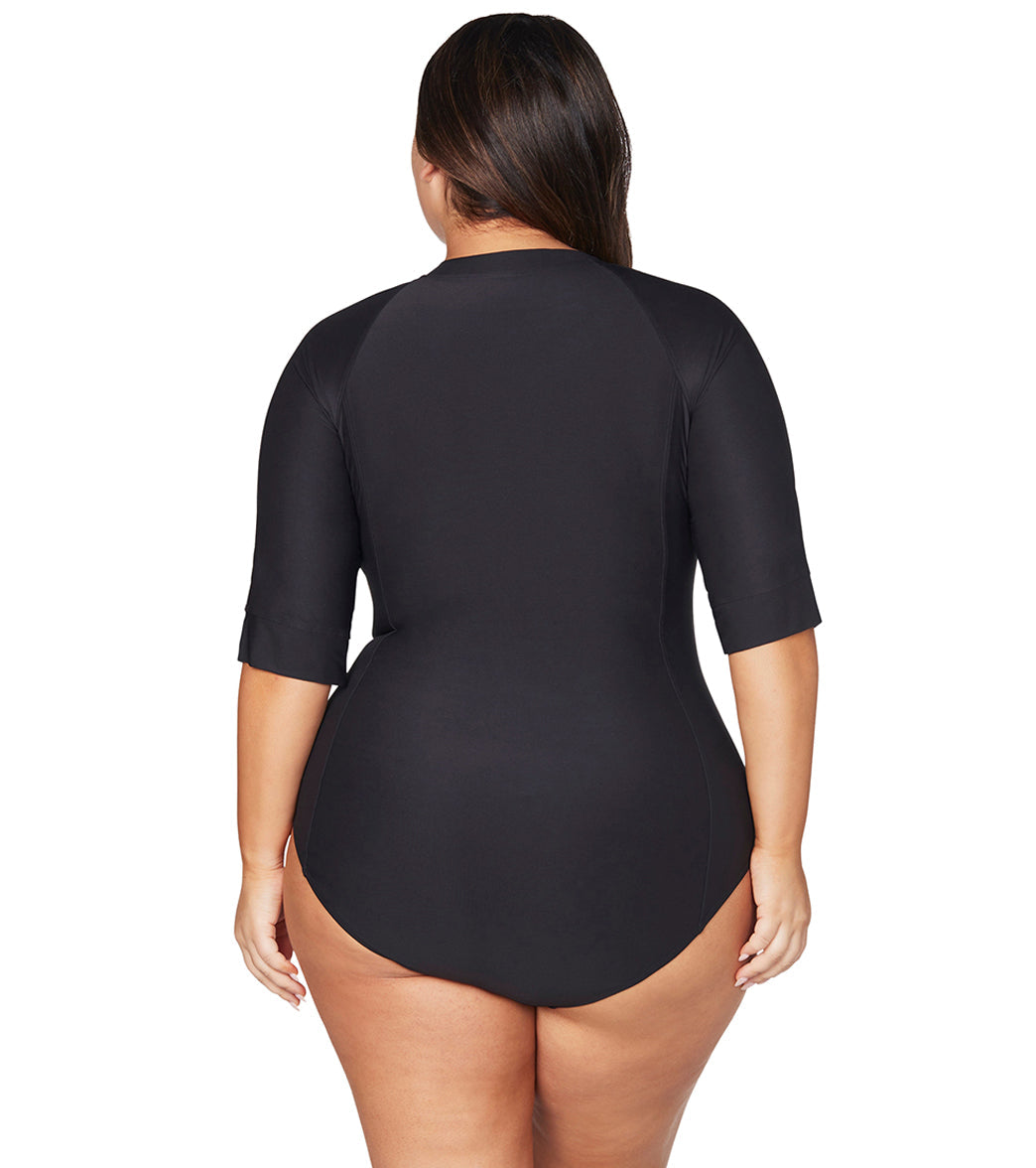 Artesands Woman's Plus Size Hues Sunsafe Mid Length Sleeve One Piece Swimsuit