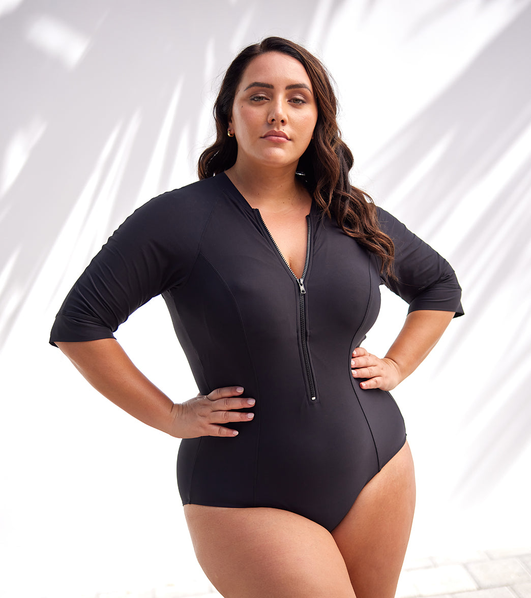 Artesands Woman's Plus Size Hues Sunsafe Mid Length Sleeve One Piece Swimsuit