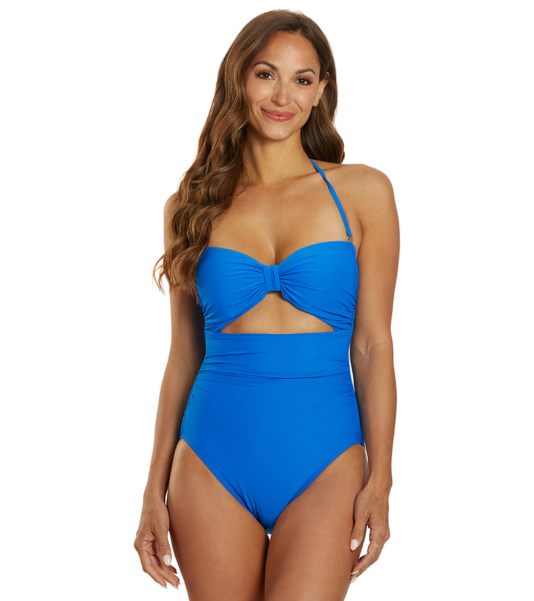 Kate Spade New York Womens Bow Solids Bandeau One Piece Swimsuit