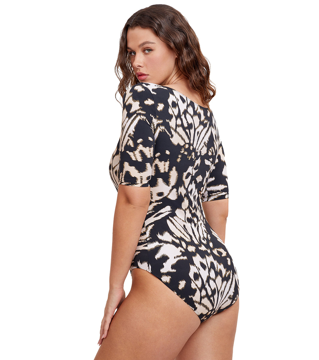 Gottex Modest Women's High Round Neck Short Sleeves One Piece Swimsuit