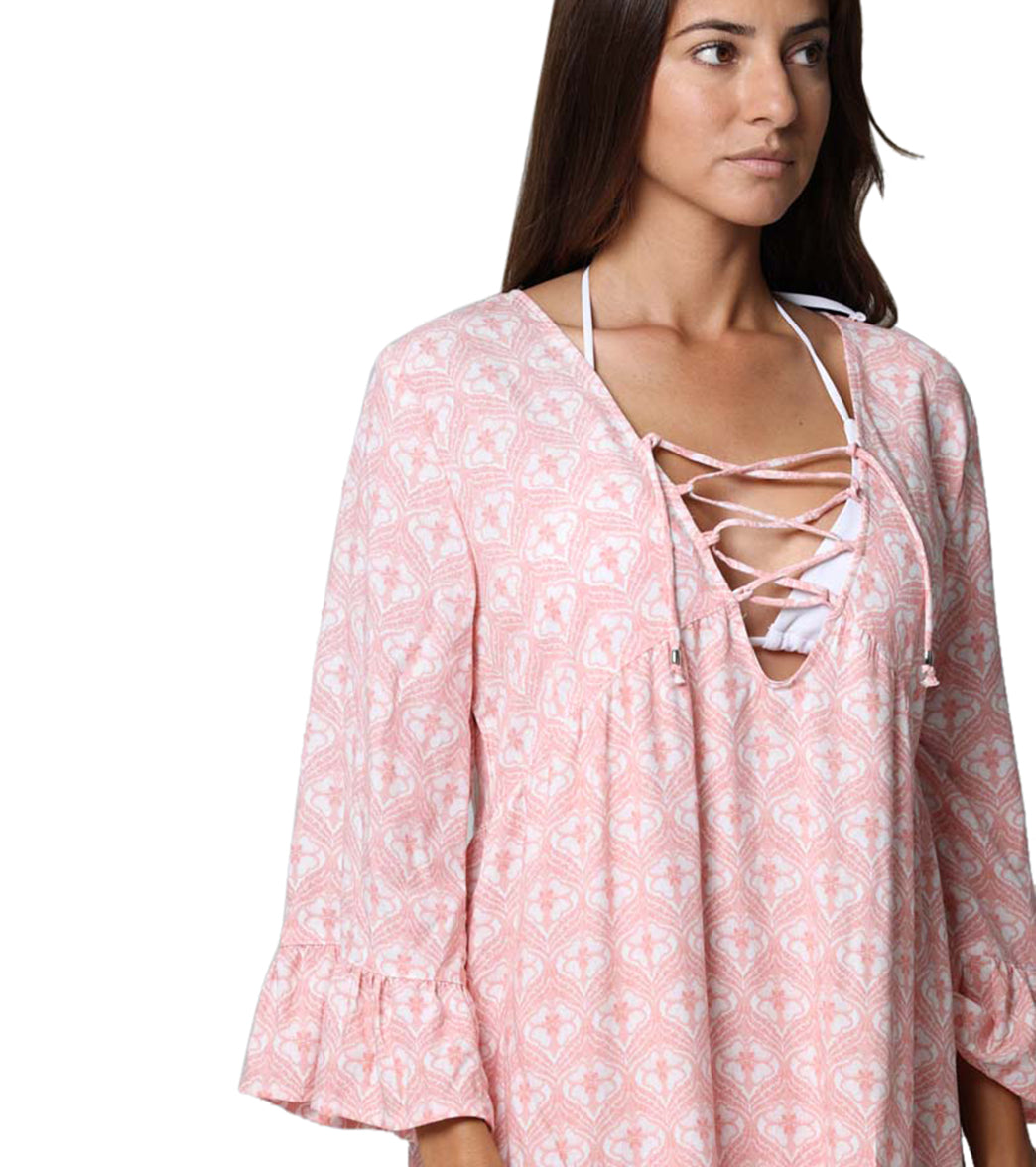 J.Valdi Women's Petals Lace Up Tiered Dress