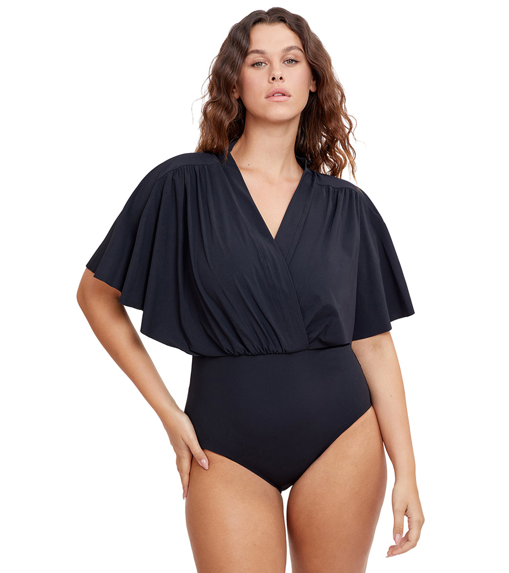 Gottex Modest Women's Solid Surplice Blouson One Piece Swimsuit
