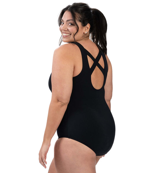 Dolfin Women's Aquashape Conservative Solid Cross Back One Piece Swimsuit