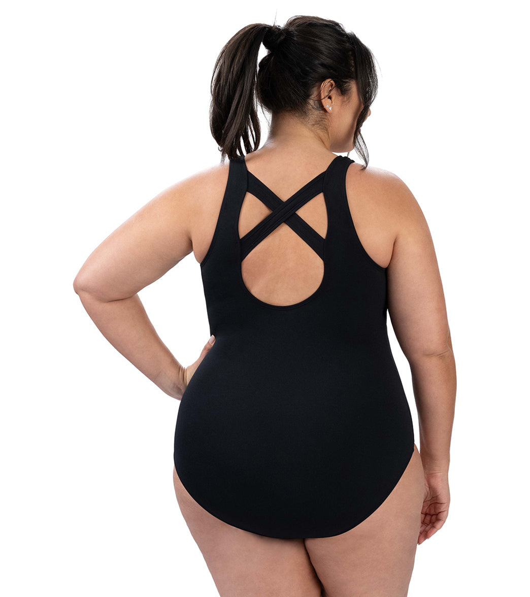 Dolfin Women's Aquashape Conservative Solid Cross Back One Piece Swimsuit