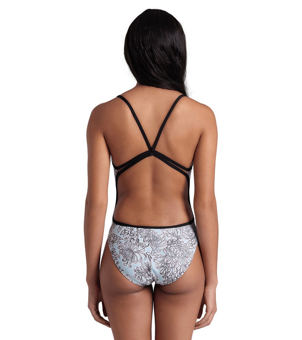 Arena Women's White Floral Lace Back One Piece Swimsuit