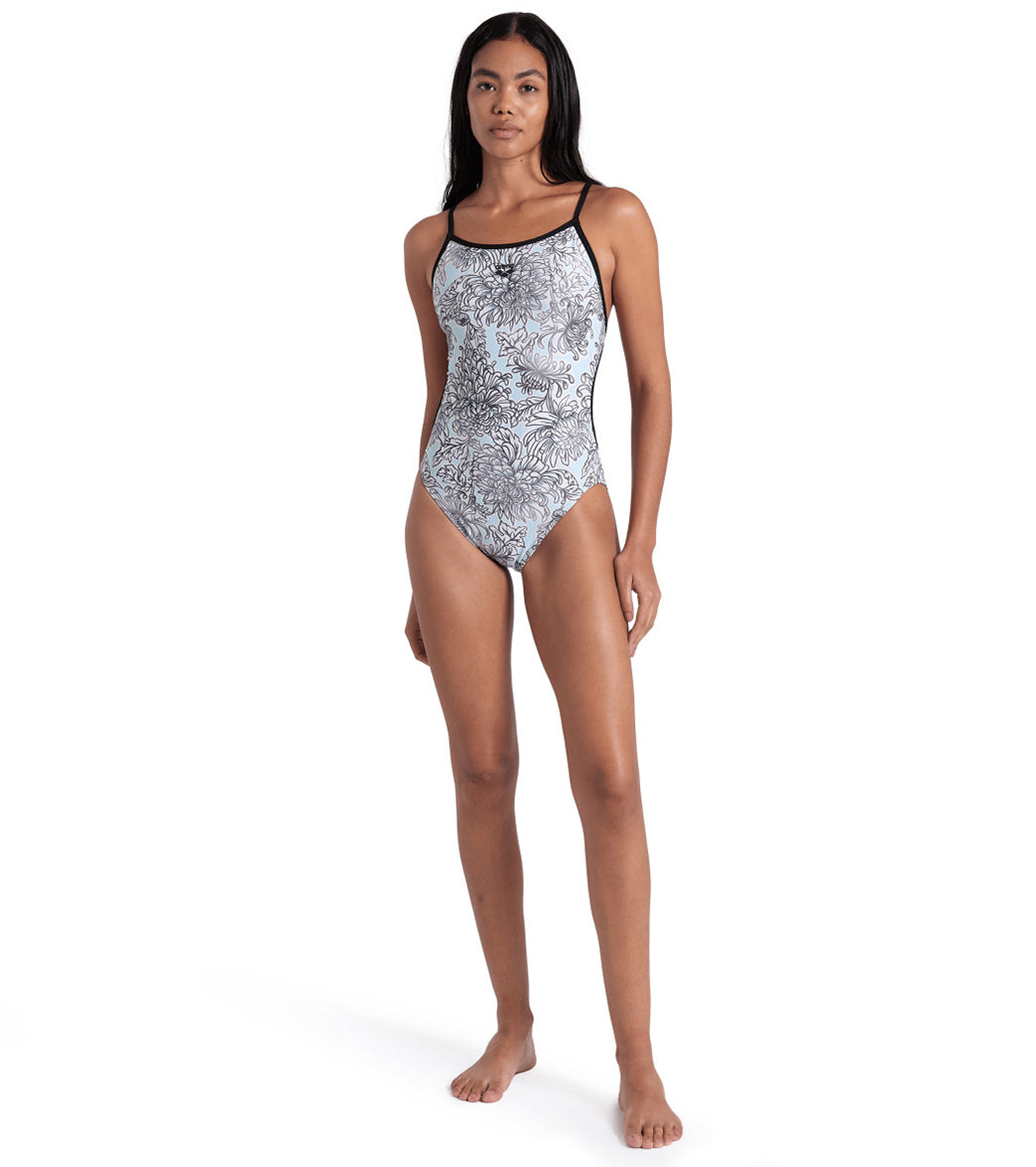 Arena Women's White Floral Lace Back One Piece Swimsuit