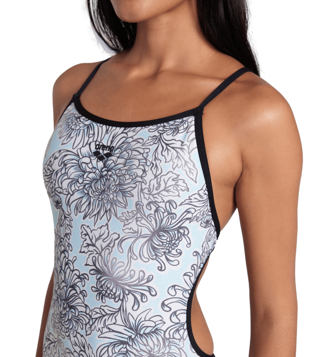 Arena Women's White Floral Lace Back One Piece Swimsuit