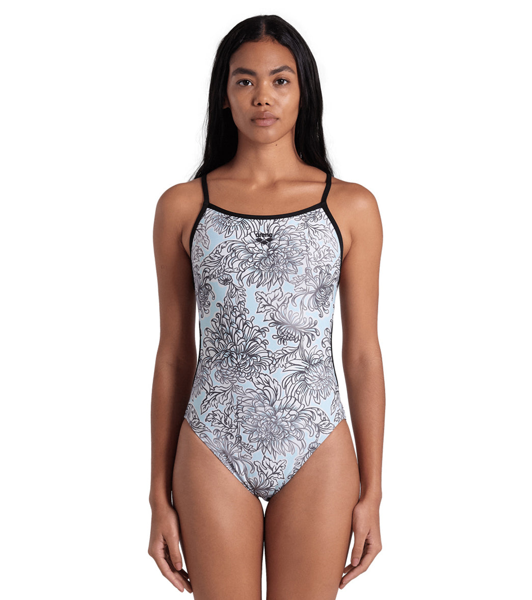Arena Women's White Floral Lace Back One Piece Swimsuit