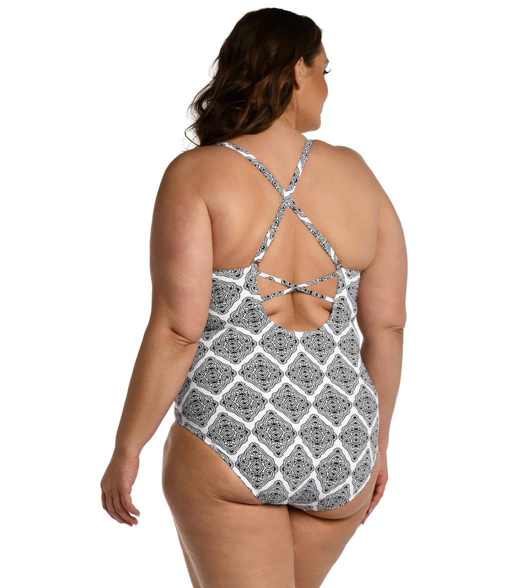 La Blanca Women's Plus Oasis Tile Strappy One Piece Swimsuit