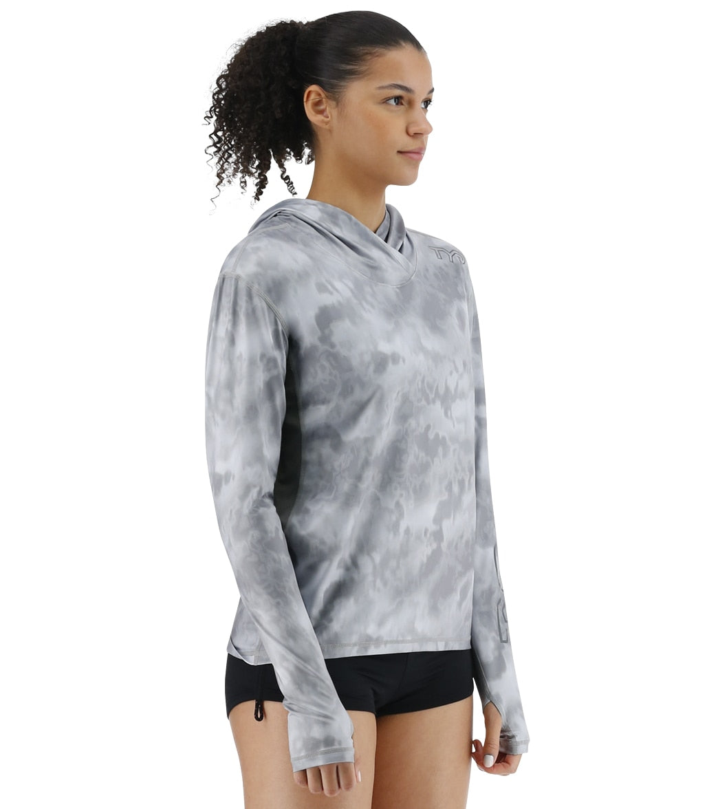 TYR Women's Turbulent SunDefense Hooded Long Sleeve UPF 50+ Swim Shirt
