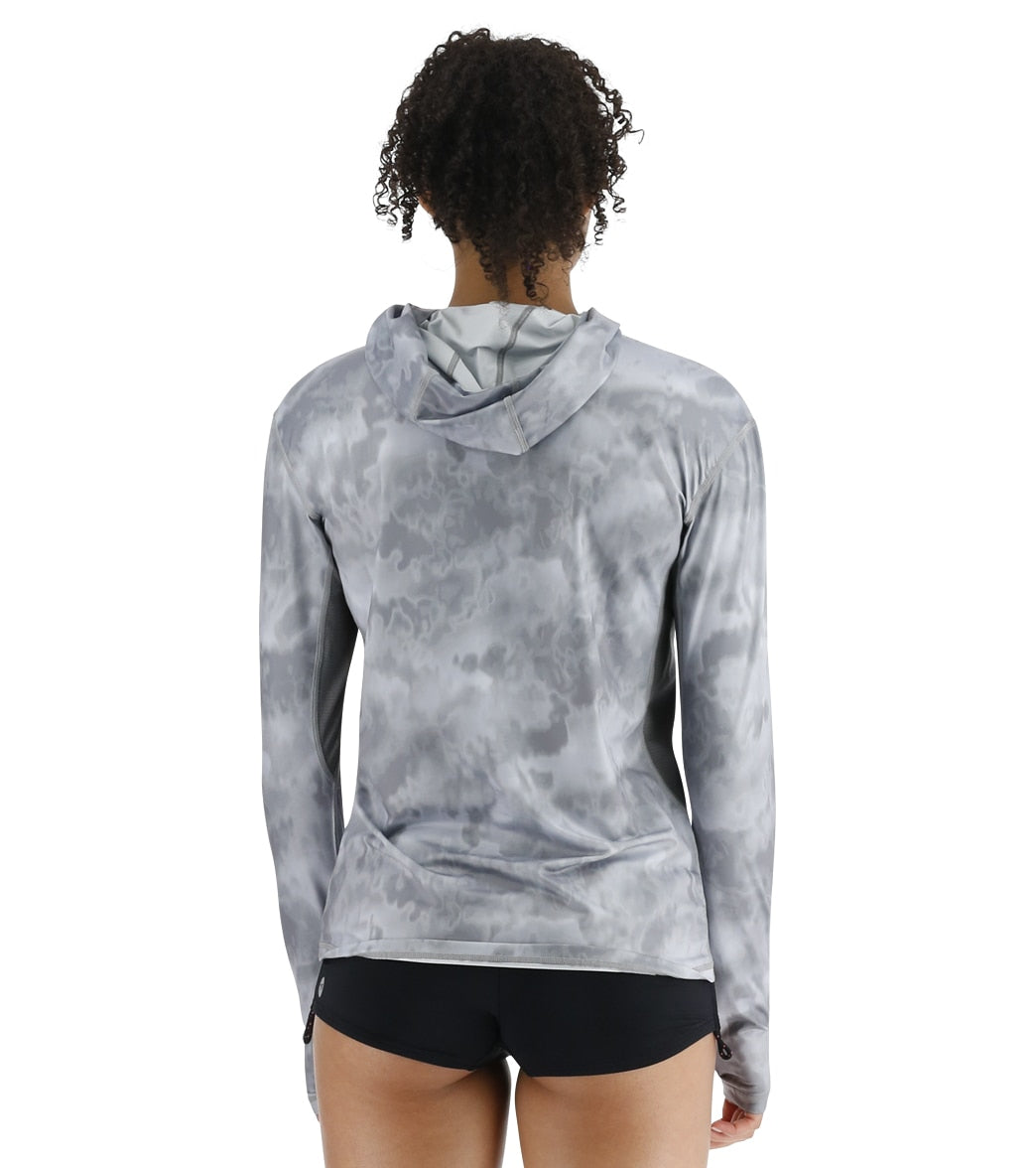 TYR Women's Turbulent SunDefense Hooded Long Sleeve UPF 50+ Swim Shirt