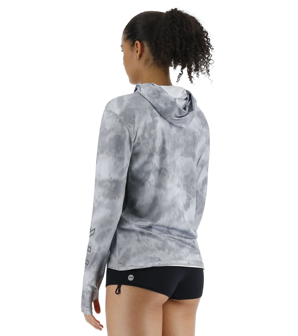 TYR Women's Turbulent SunDefense Hooded Long Sleeve UPF 50+ Swim Shirt