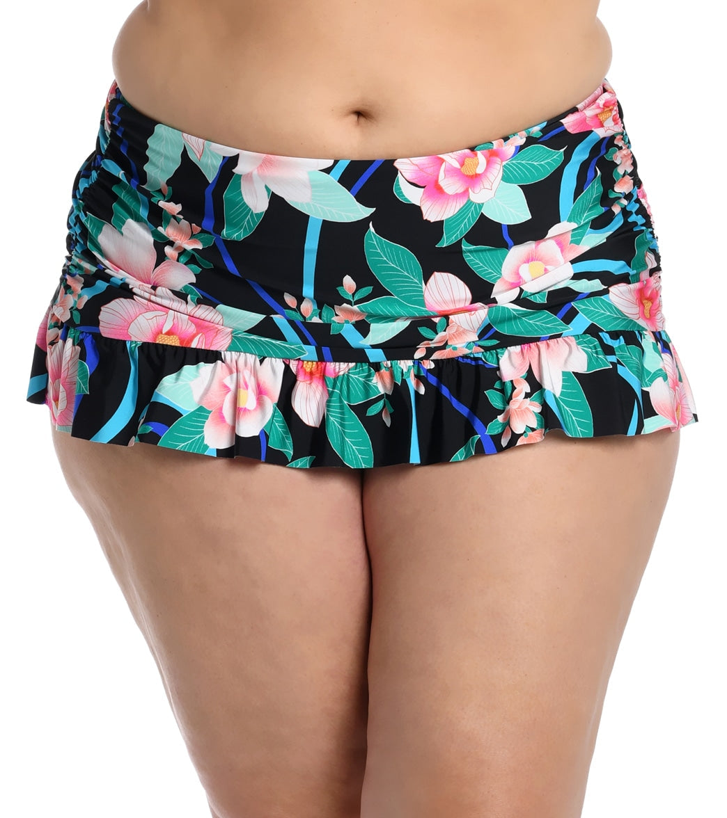 La Blanca Women's Plus Nightfall Blooms Ruffle Swim Skirt