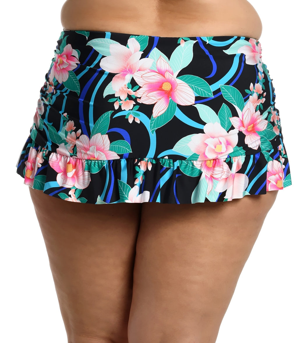 La Blanca Women's Plus Nightfall Blooms Ruffle Swim Skirt