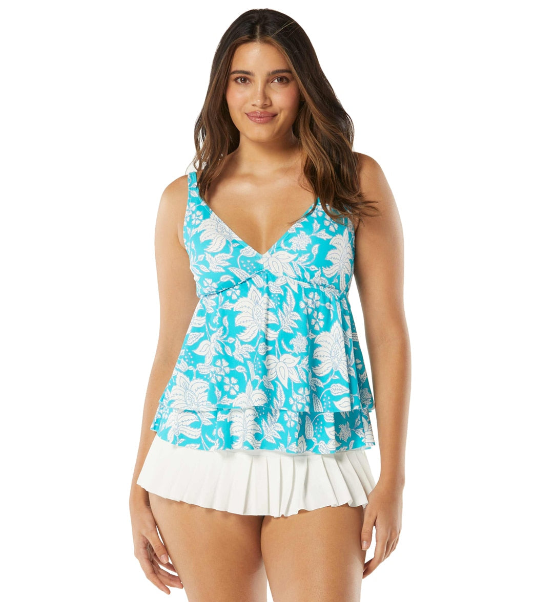 Beach House Women's Coastal Botanical Tana Double Ruffle Tankini Top