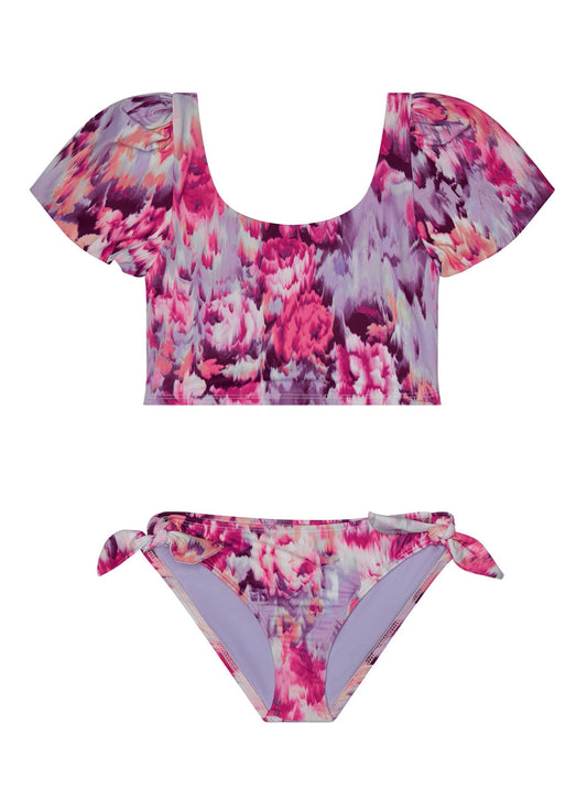 Splendid Girls' Amalfi Floral Puff Sleeve Two Piece Bikini Set (Big Kid)