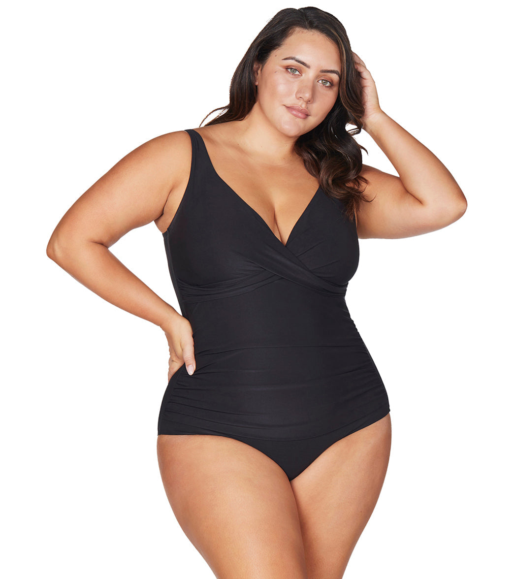 Artesands Woman's Plus Size Hues Delacroix Cross Front One Piece Swimsuit (Multifit D-G Cup)