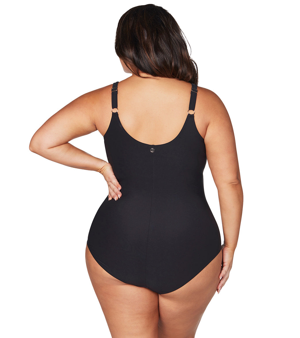 Artesands Woman's Plus Size Hues Delacroix Cross Front One Piece Swimsuit (Multifit D-G Cup)