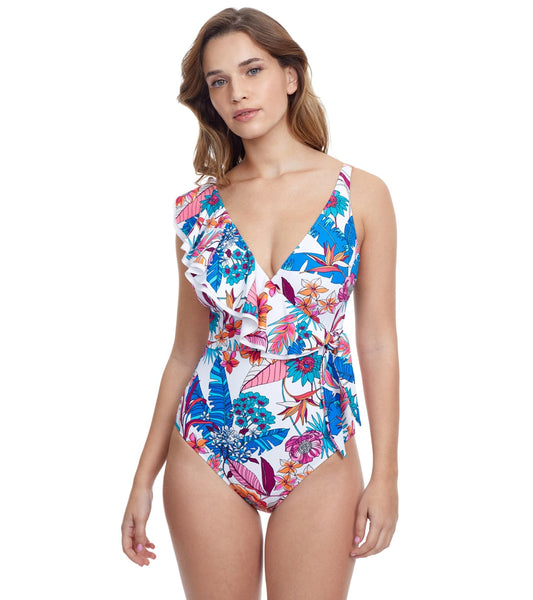 Profile by Gottex Women's Bohemian Gypsy Surplice with Ruffle One Piece Swimsuit