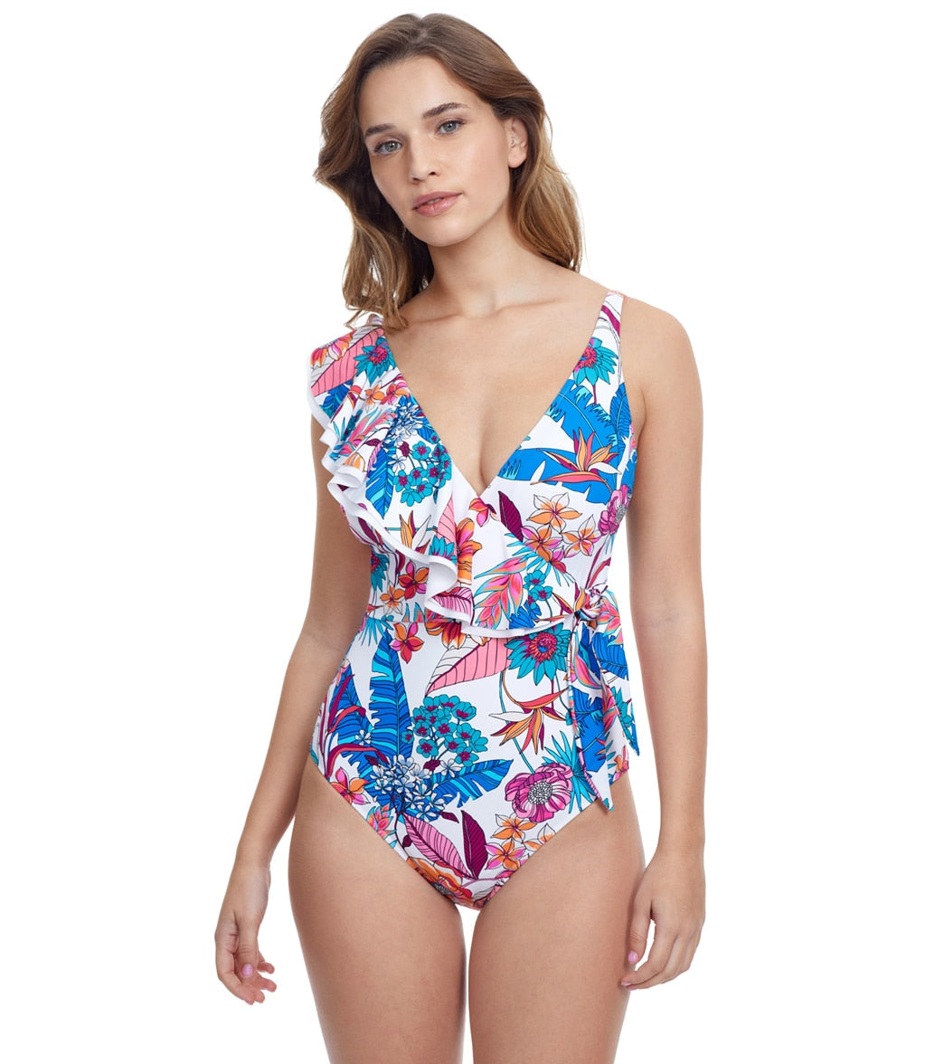 Profile by Gottex Women's Bohemian Gypsy Surplice with Ruffle One Piece Swimsuit