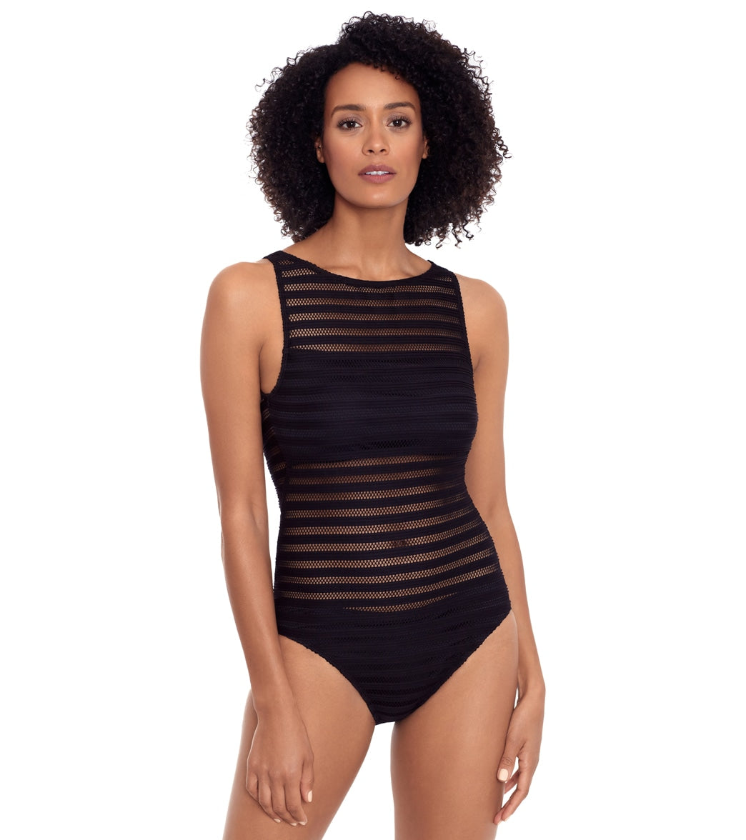 Lauren Ralph Lauren Women's Ottoman Mesh Boatneck One Piece Swimsuit
