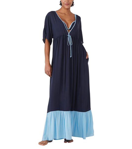 Kate Spade New York Women's Contrast Solid Midi Tiered Cover Up Dress