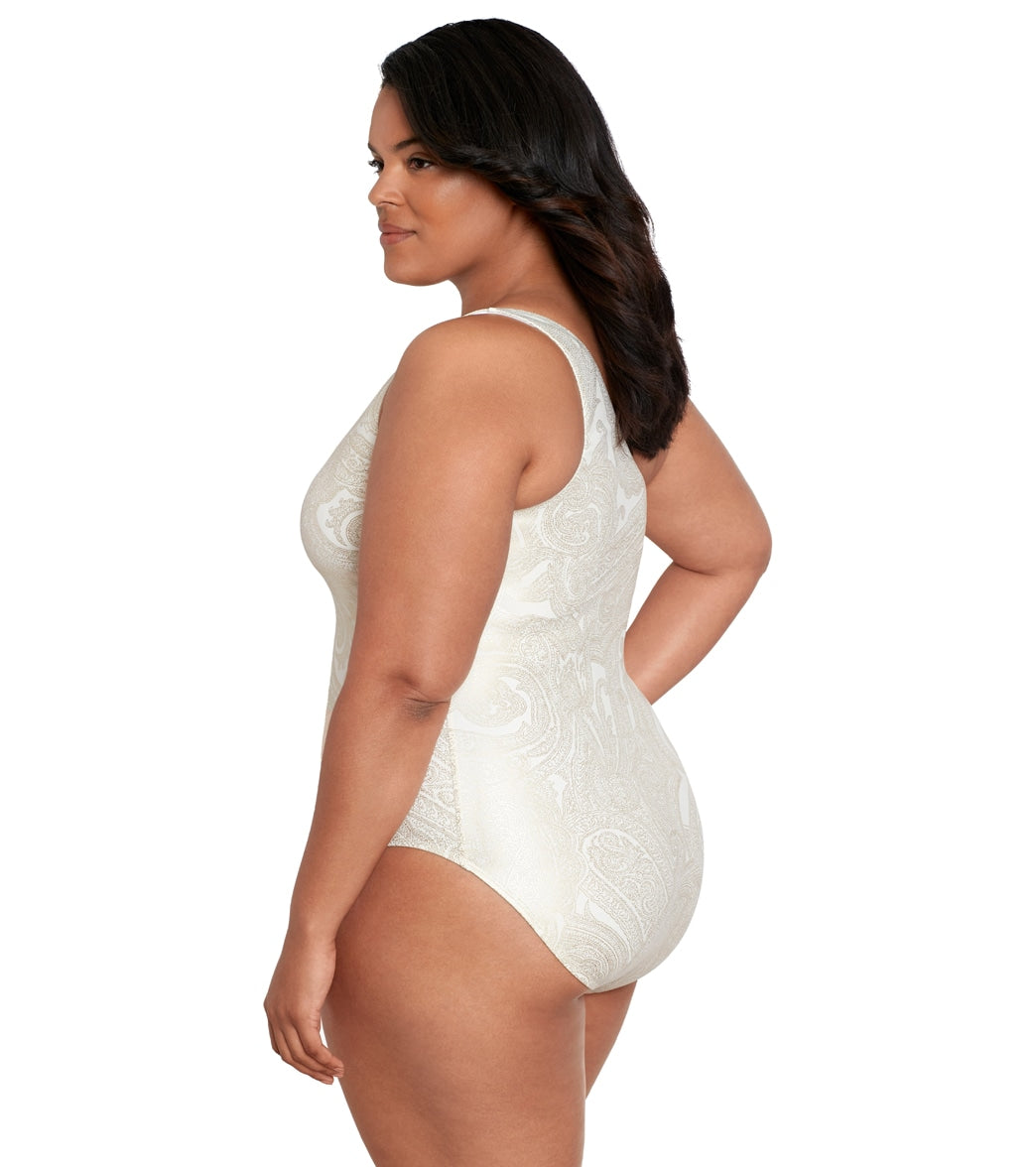 Lauren Ralph Lauren Women's Plus Size Luxury Paisley One Shoulder One Piece Swimsuit