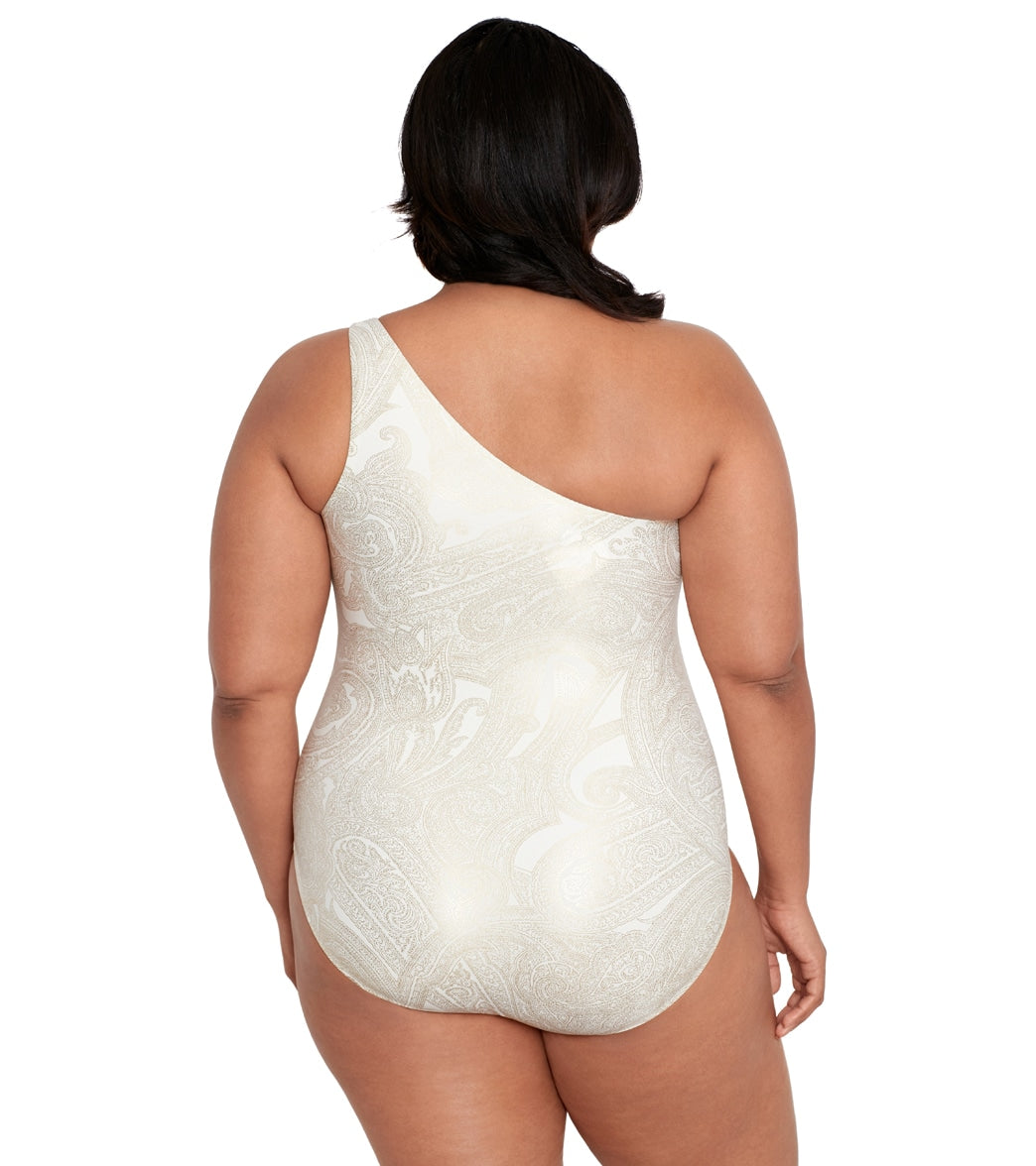 Lauren Ralph Lauren Women's Plus Size Luxury Paisley One Shoulder One Piece Swimsuit