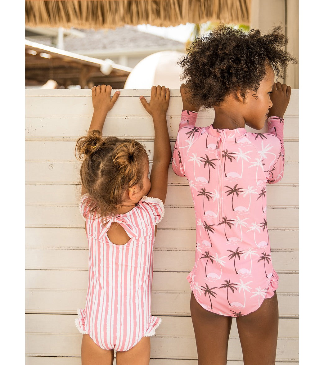 Snapper Rock Girls' Palm Paradise Long Sleeve One Piece Swimsuit (Toddler, Little Kid, Big Kid)