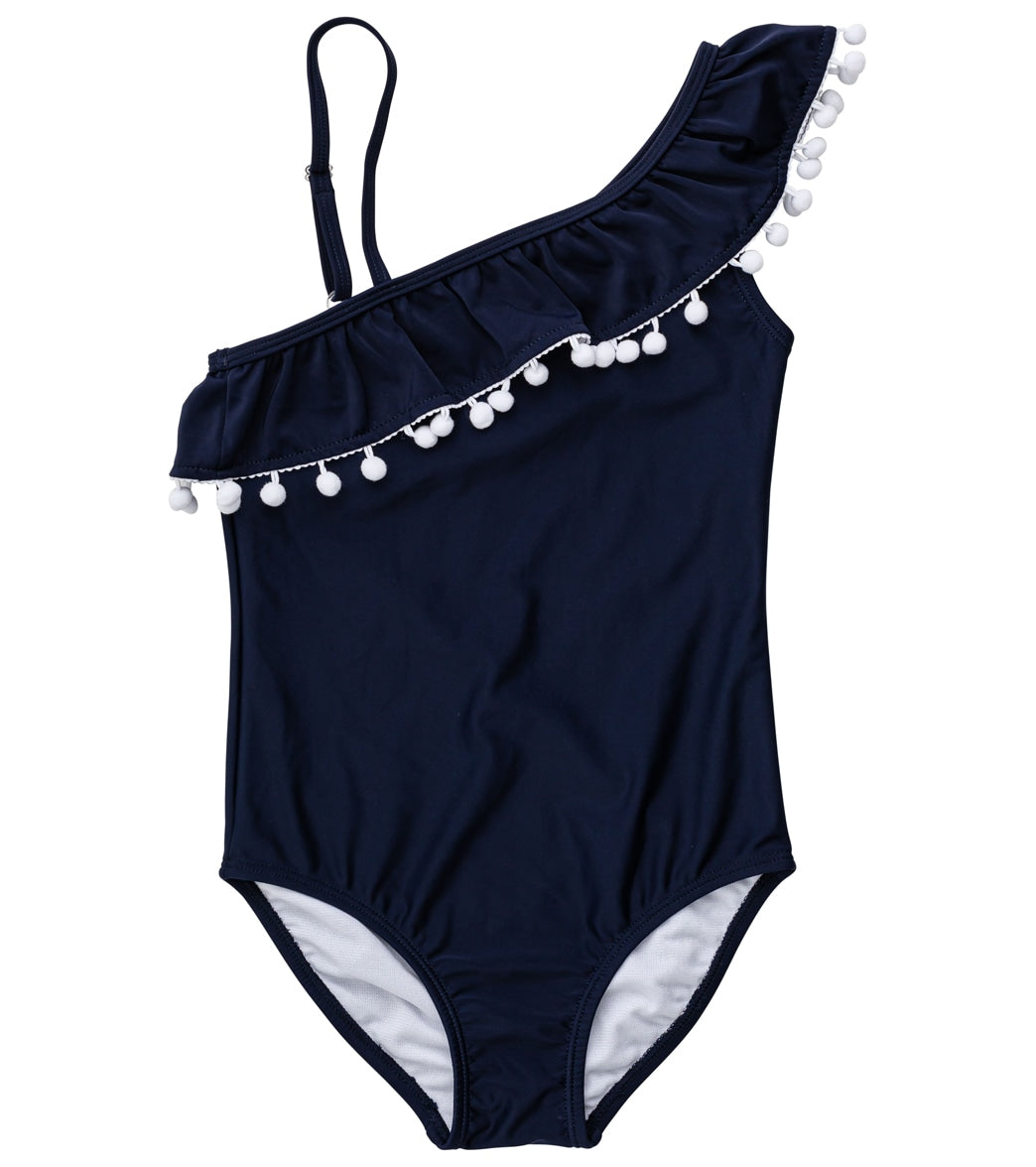 Snapper Rock Girls' Navy One Shoulder Frill Swimsuit (Toddler, Little Kid, Big Kid)