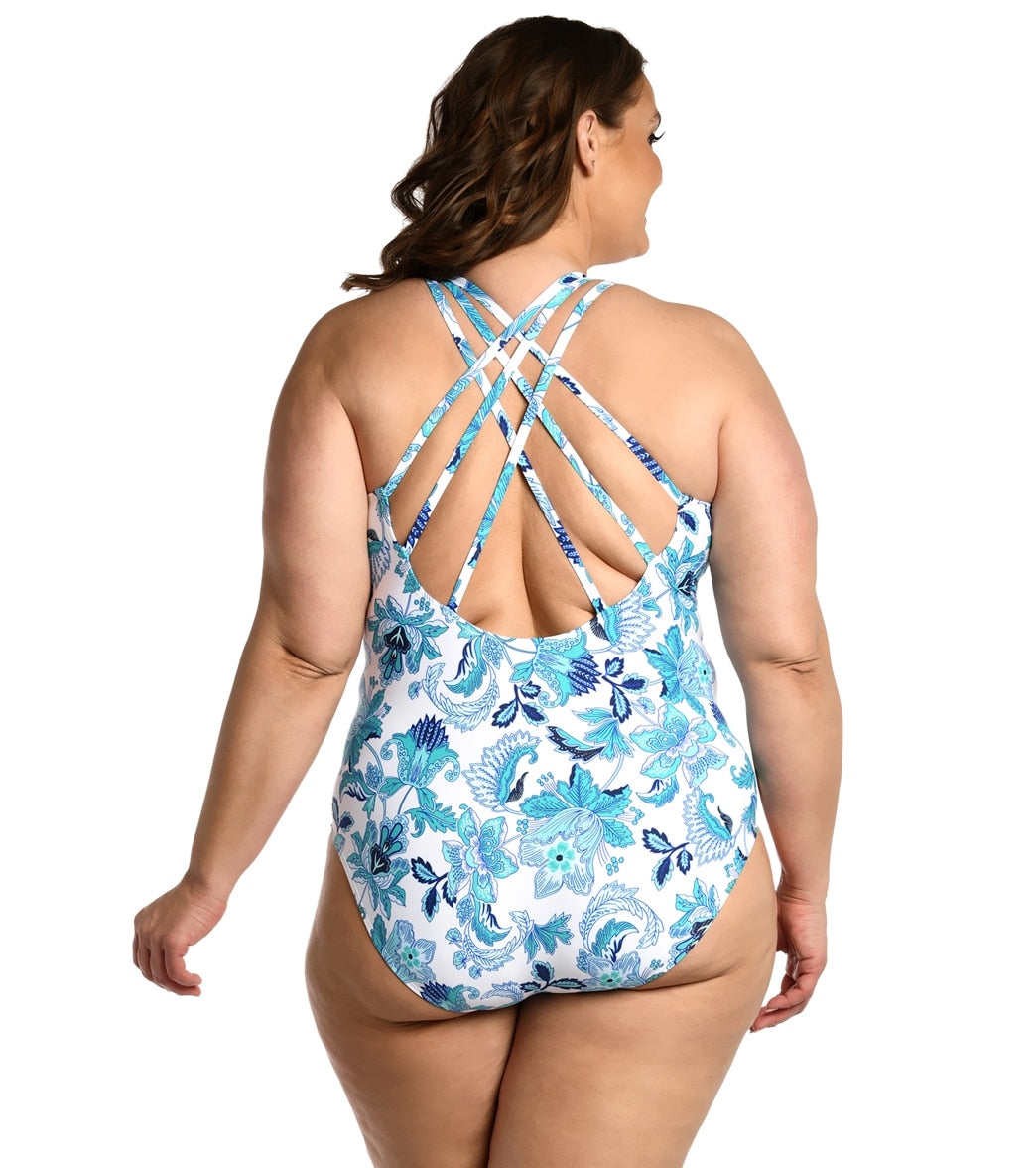 La Blanca Women's Plus Santorini Sun Cross Back One Piece Swimsuit