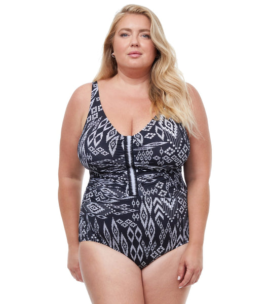 Profile by Gottex Women's Plus Size Pervian Nights V Neck One Piece Swimsuit