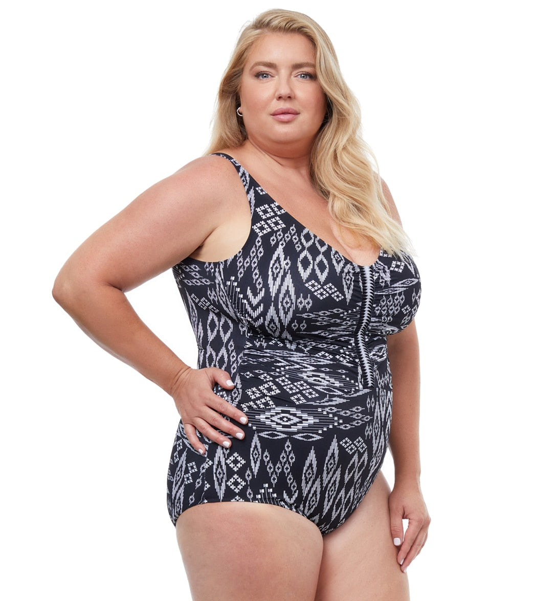 Profile by Gottex Women's Plus Size Pervian Nights V Neck One Piece Swimsuit