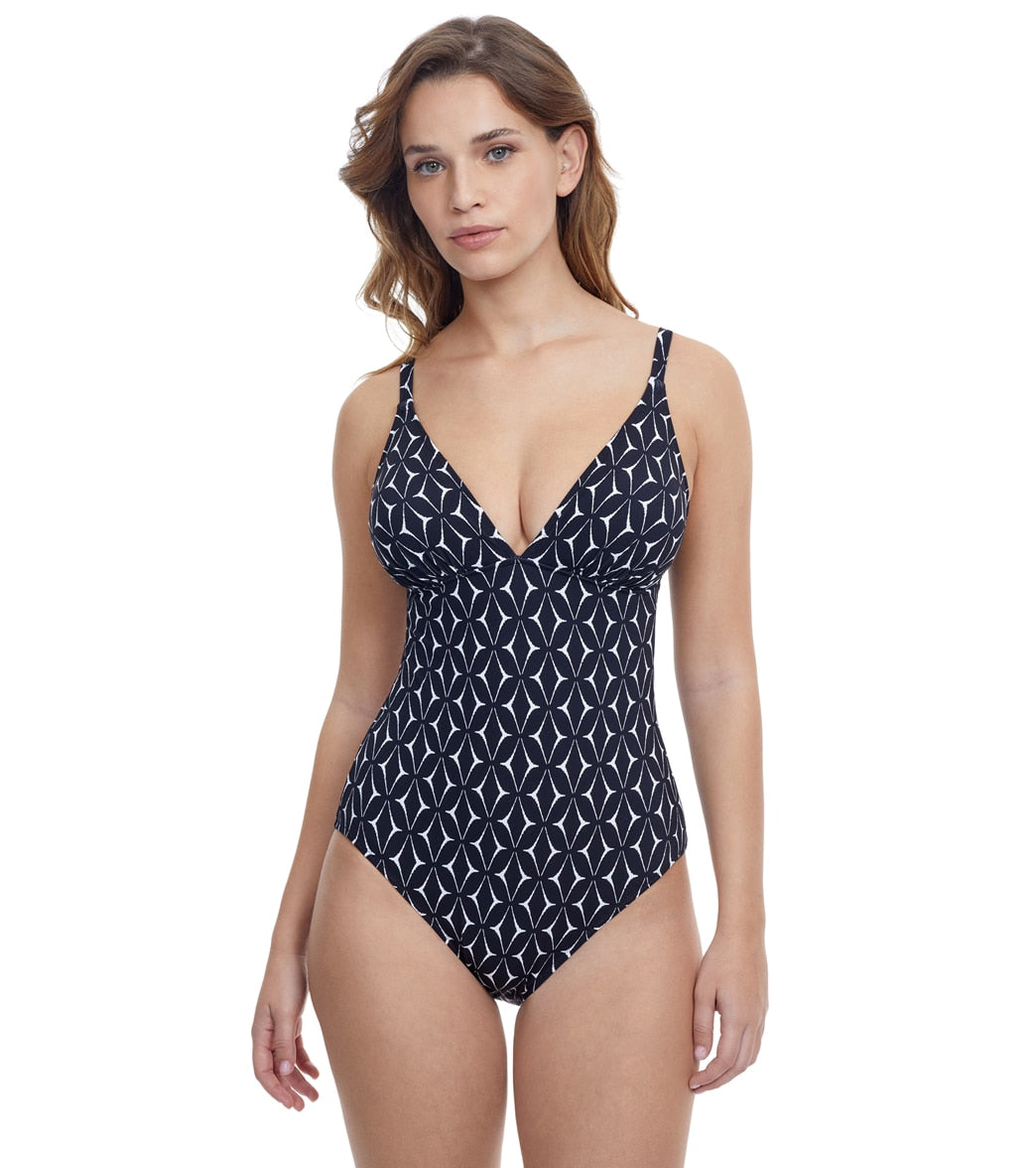 Profile by Gottex Women's Supreme Deep V Neck One Piece Swimsuit