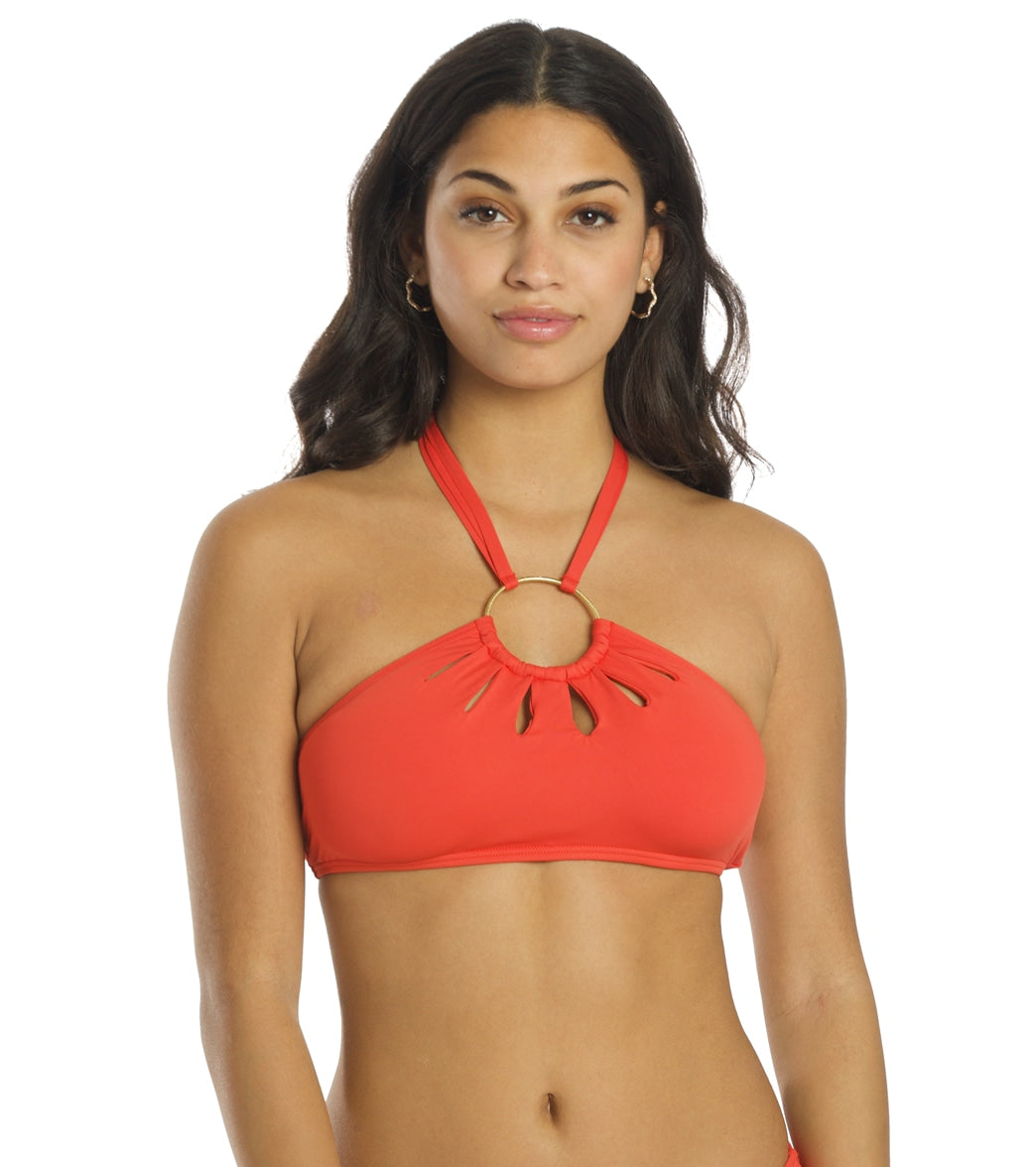 Vince Camuto Women's Serengeti Shades Logo Ring Cut Out Halter Bikini Top