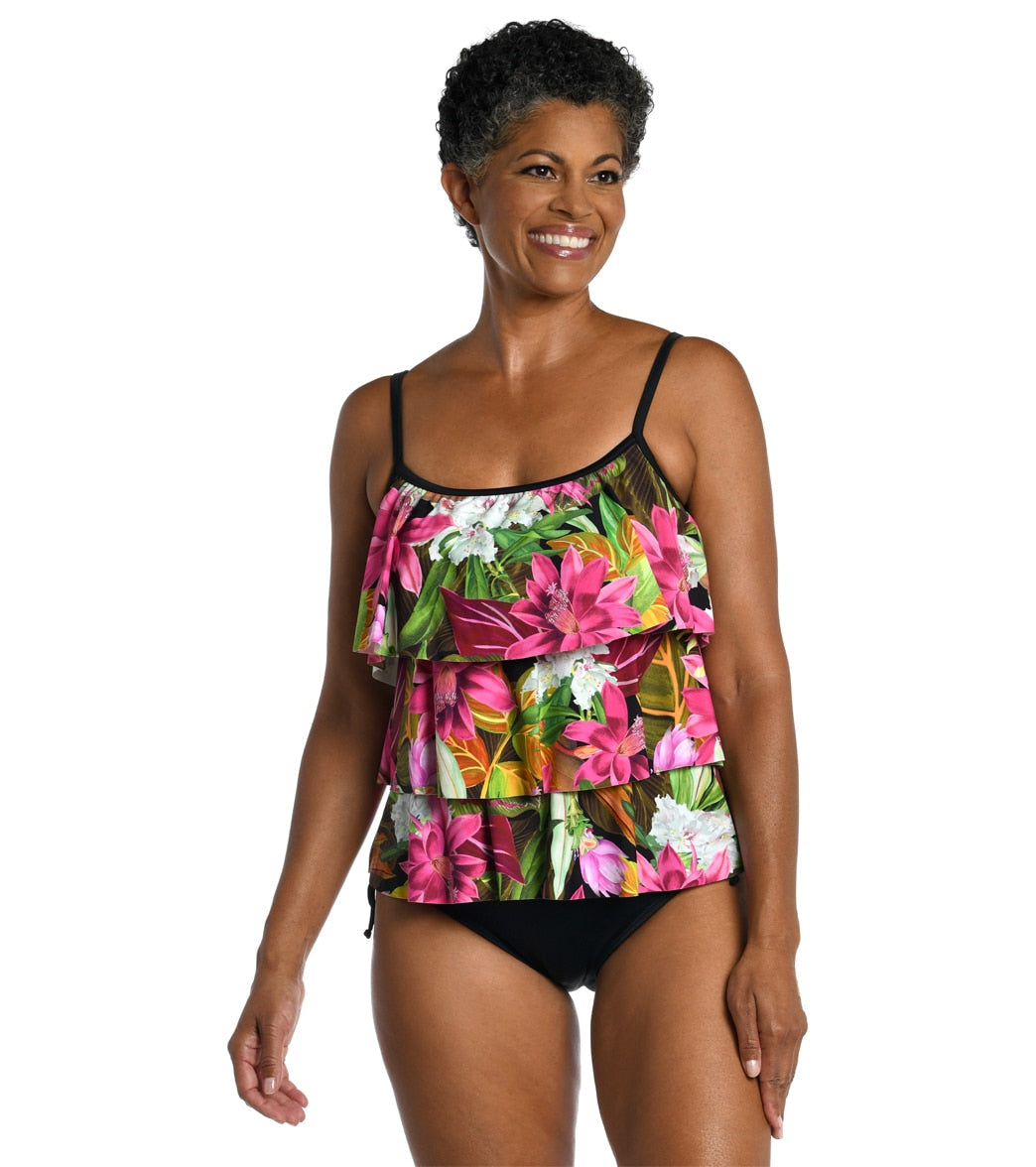 Maxine Women's Exotic Jungle Triple Tiered Tankini Top