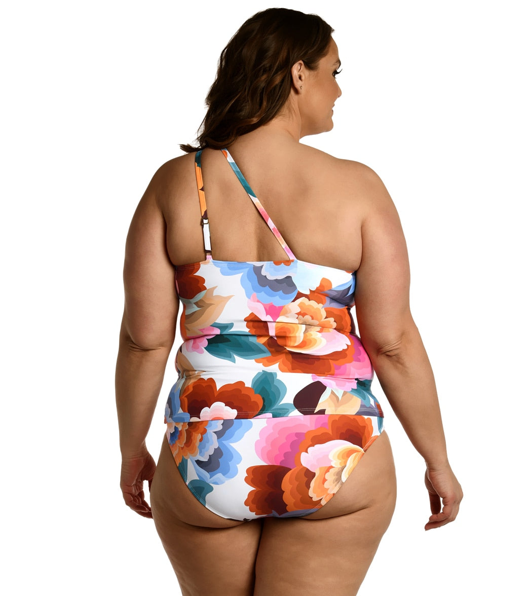 La Blanca Women's Plus Floral Rhythm One Shoulder Keyhole Tankini Top
