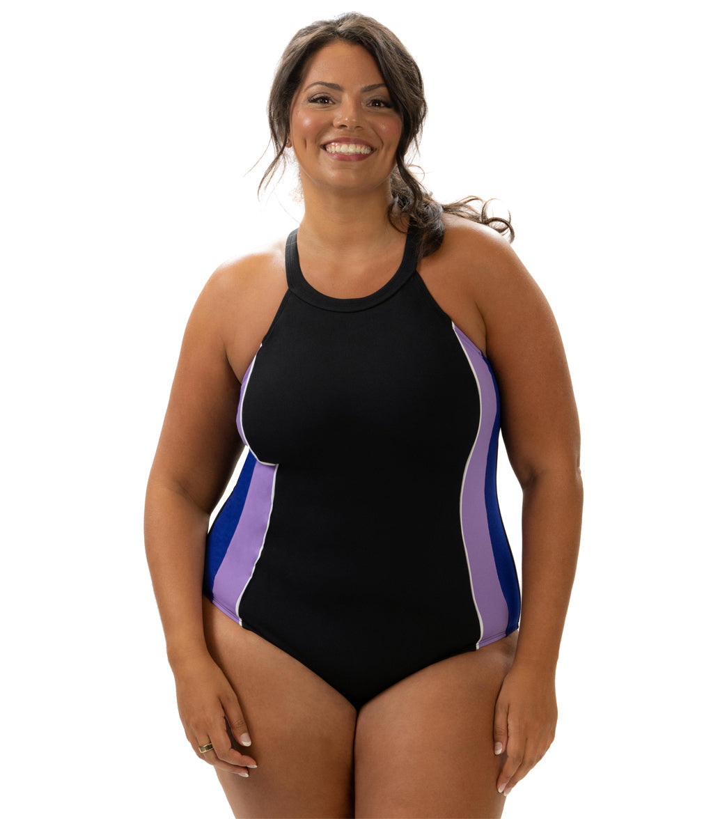 Dolfin Aquashape Women's Color Block High Neck One Piece Swimsuit