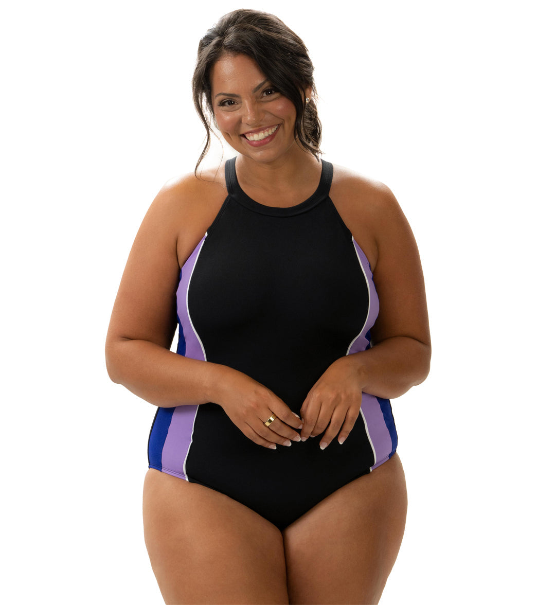 Dolfin Aquashape Women's Color Block High Neck One Piece Swimsuit