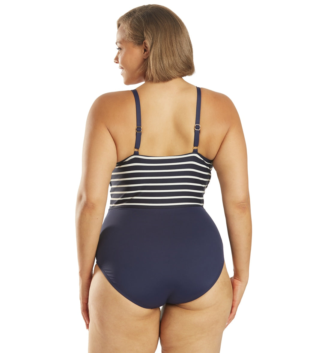 La Blanca Women's Plus Size Capri Stripe Plunge One Piece Swimsuit