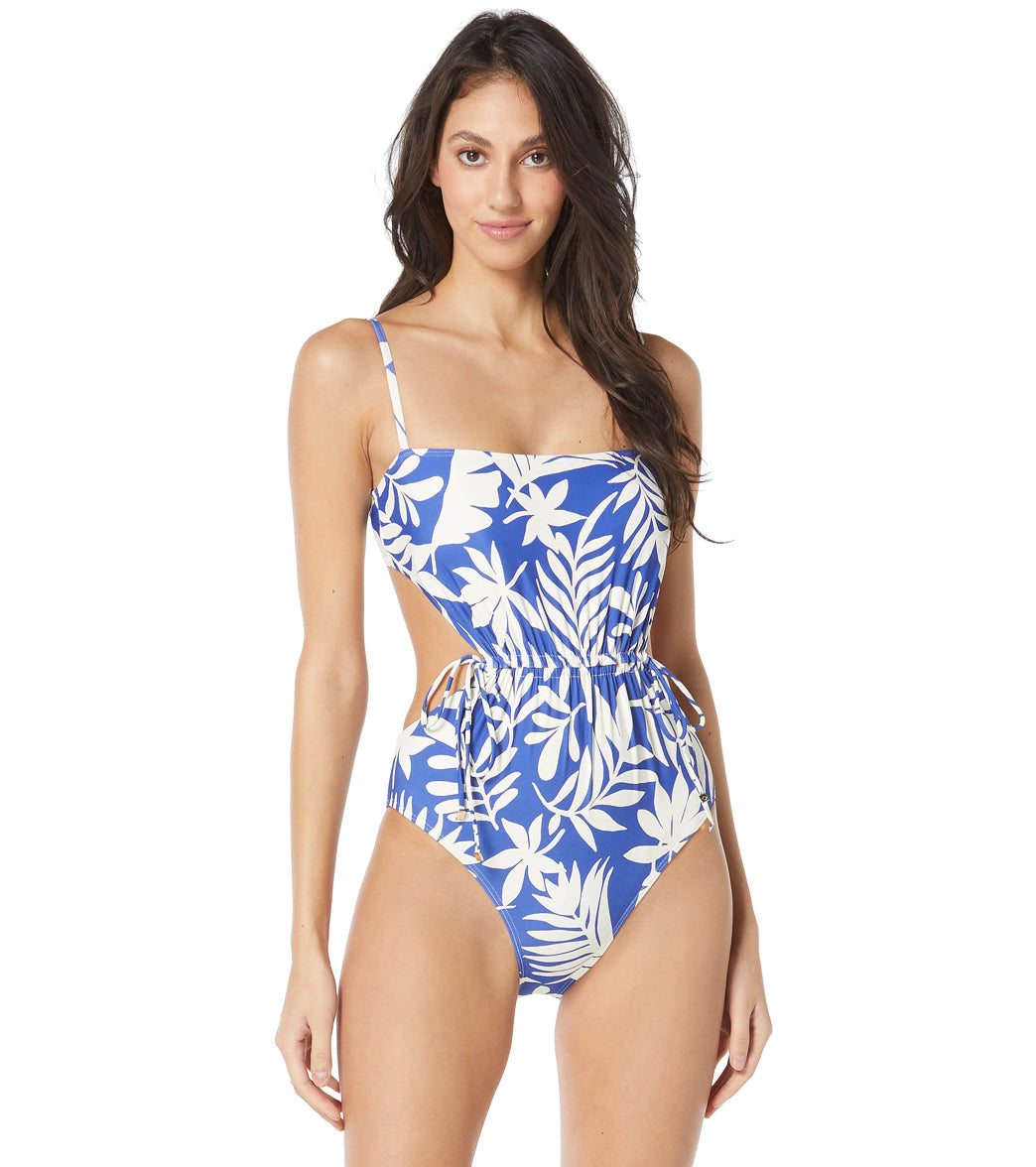 Kate Spade New York Women's Tropical Foliage Cinch Front One Piece Swimsuit