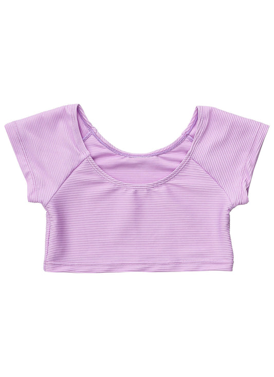 Snapper Rock Girls' Lavender Rib Crop SS Rashguard Top (Toddler, Little Kid, Big Kid)